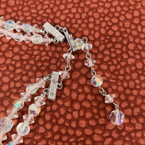 VTG 1950-60s Necklace AB Crystal Graduated Bead Double Strand Choker Layered MCM - Picture 10 of 12